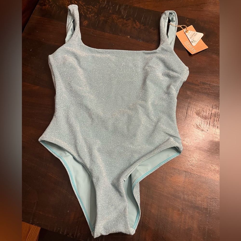 Light blue metalic swimsuit womens sz M